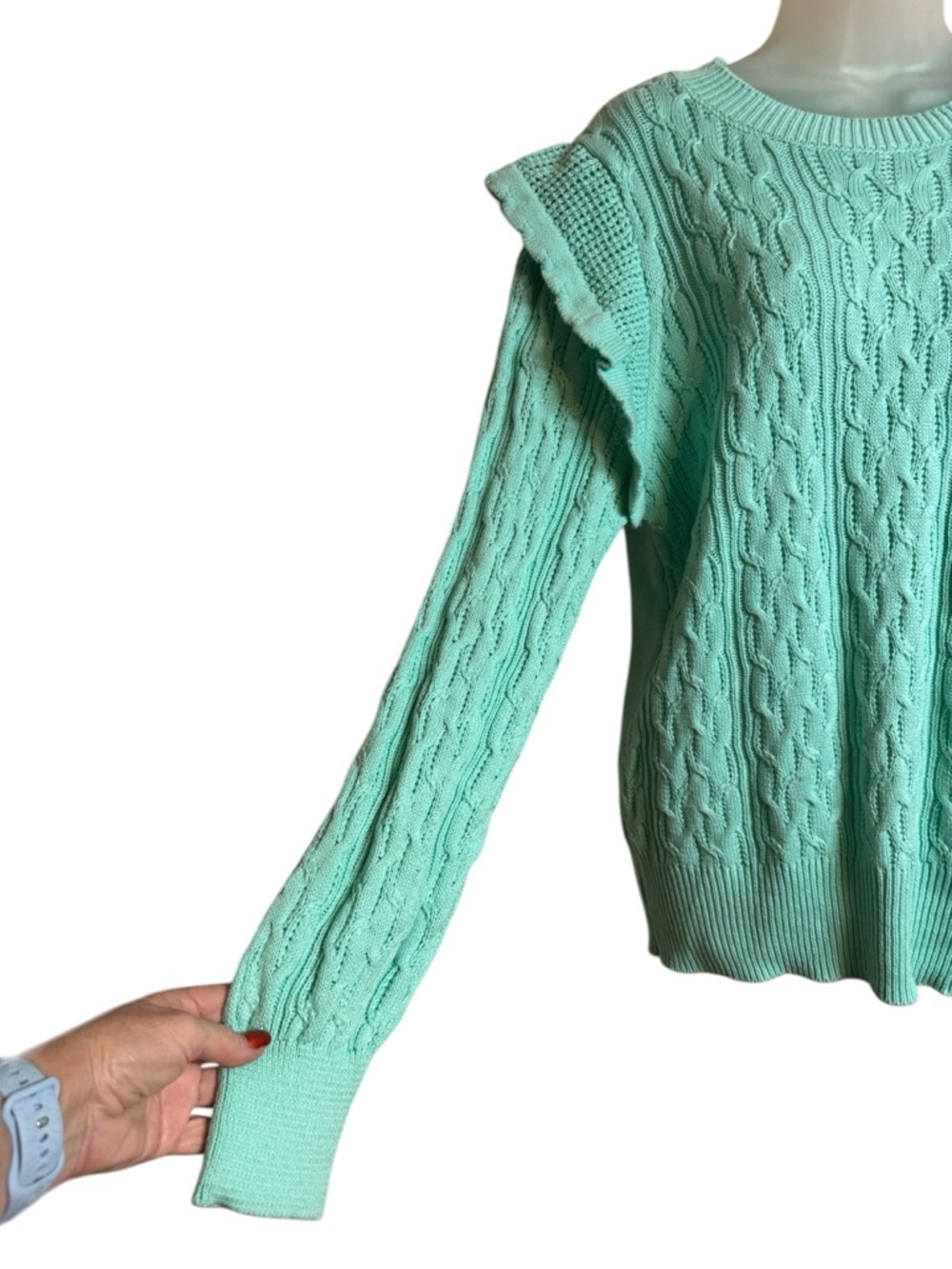 NWT Mint Cable Knit Ruffle-Shoulder Spring Sweater   XLARGE     #10 - Picture 4 of 11